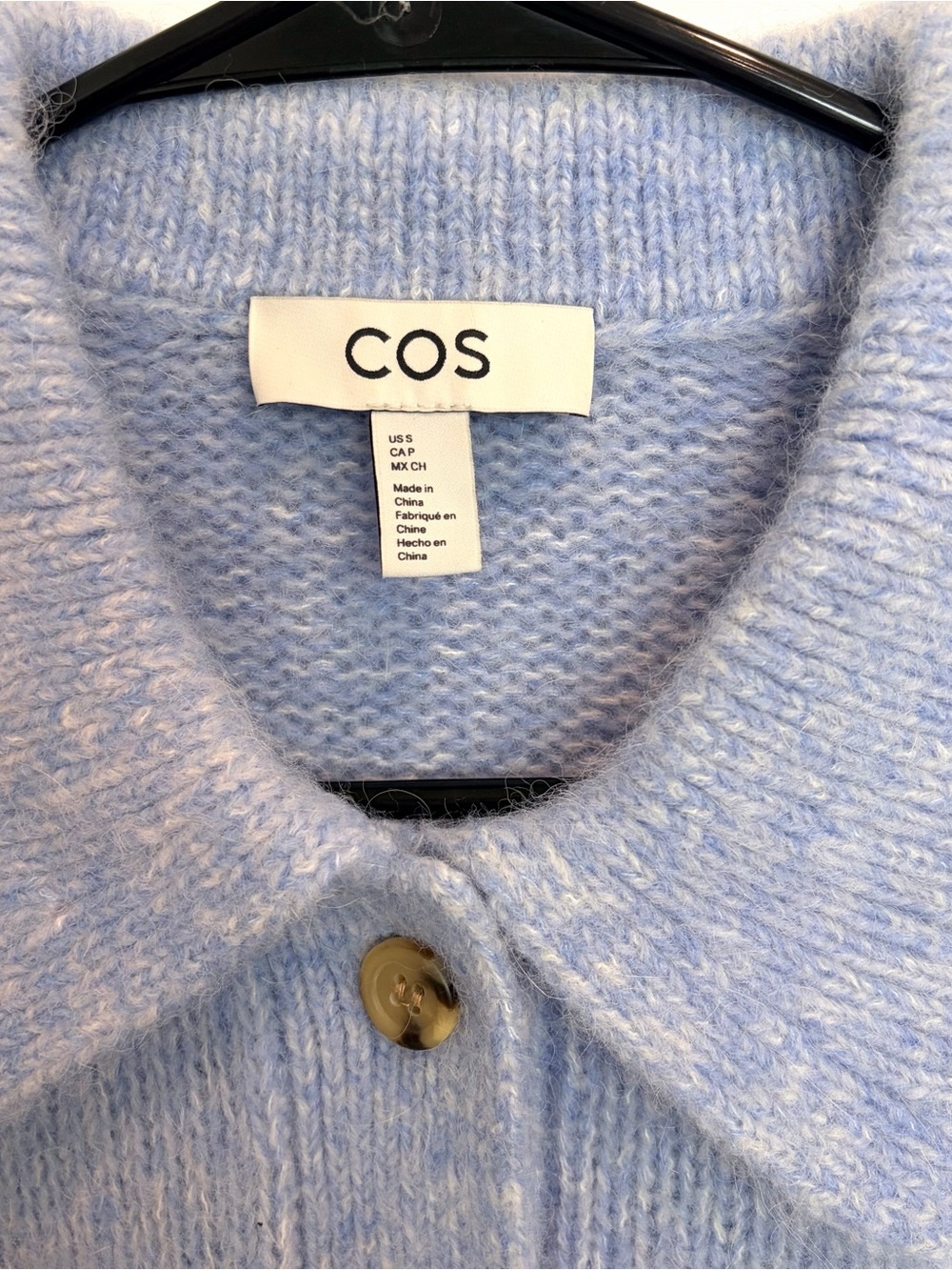COS Alpaca Wool Blend Light Blue Short Sleeve Sweater Cardigan Women Size S - Picture 5 of 12